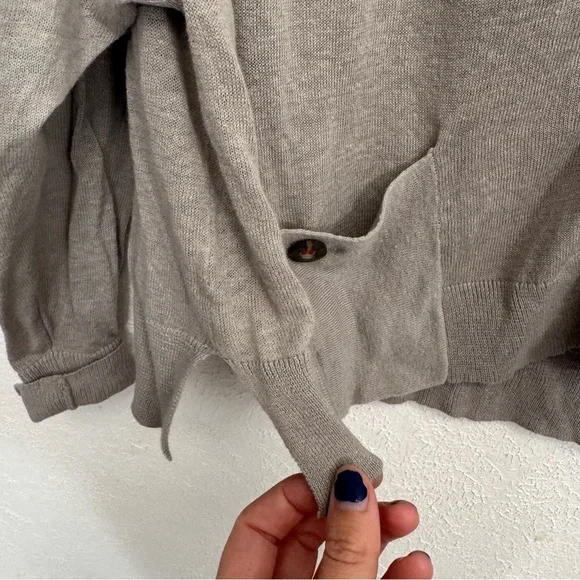 Anthropologie Moth Linen Blend Gray Button Front Cardigan Size Large - Picture 6 of 8
